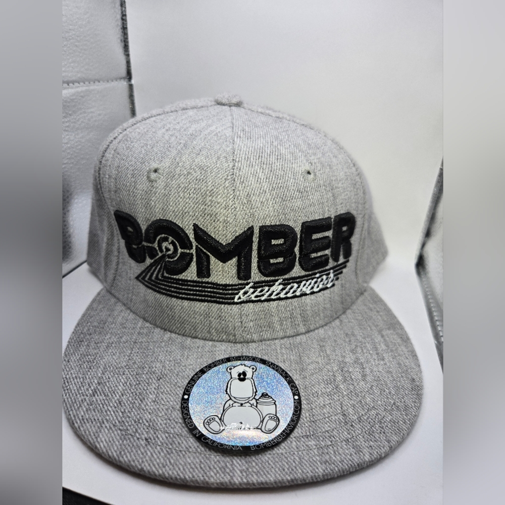 Bomber Behavior Snapback Hat Gray Heather Black Logo Rare Streetwear